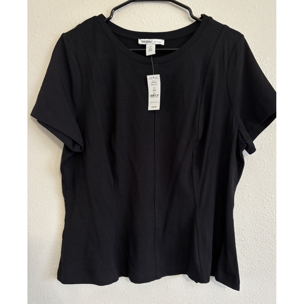 WHBM Outlet Black Short Sleeve Peplum Top Womens XL NWT Stretch Blouse